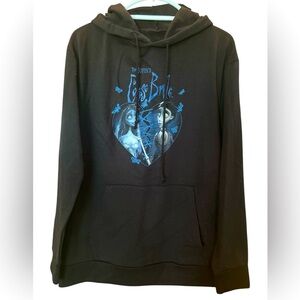 Tim Burton’s Corpse Bride Black Hoodie Blue Heart Graphic Size Large NWOT